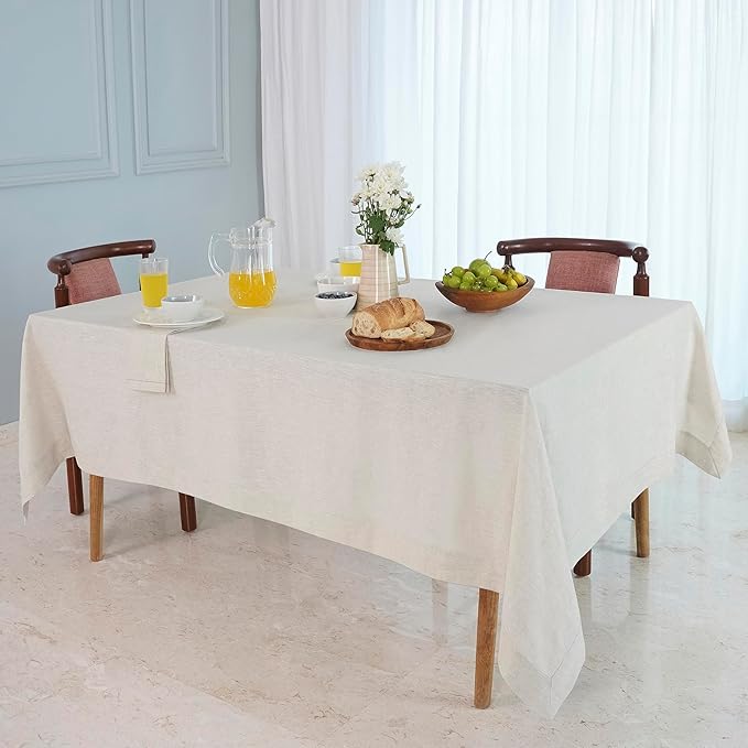D'Moksha Homes Linen Tablecloth for Rectangle Tables 60 x 144 Inch - 100% Pure Linen Light Natural Table Cloth - Machine Washable Cloth Tablecloth for Winter, Christmas, Holiday, New Year