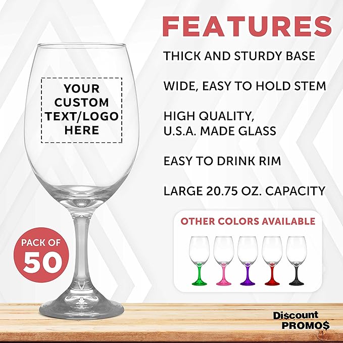 Custom Rioja Grand Wine Glasses 20.75 oz. Set of 50, Personalized Bulk Pack - Perfect for Hotel, Bar, Restaurant or Lounge - Clear