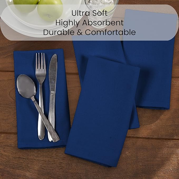Set of 12 Cloth Dinner Napkins 100% Cotton - Soft Durable Washable - Ideal for Farmhouse Party Weddings Christmas Easter - Perfect Everyday Use Table Linen Cloth Napkins Navy Blue 17x17