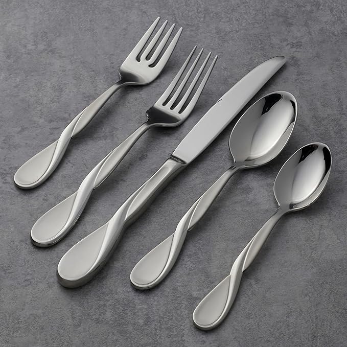 Oneida Silverware Set, Satin Aquarius 5 Piece Fine Flatware Place Setting Set, Service for 1, 18/10 Stainless Steel, Dishwasher Safe, Knives Spoons And Forks Sets, Home And Kitchen (Silver, 5 Pieces)
