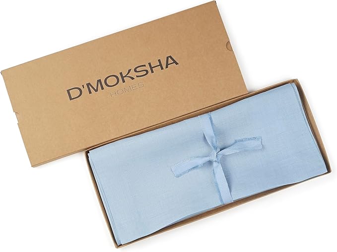 D'Moksha Homes Linen Powder Blue Table Runner 90 Inches Long - 100% Pure Linen 14 x 90 Inch Table Runner for Dining, Winter, Christmas, Holiday, New Year - Machine Washable