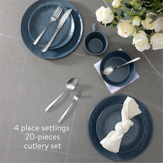 Navaris Stainless Steel Silverware Set - Small Modern 20 Piece Forged Flatware Sets with Satin Silver Finish - Chemical Free 18/0 Steel Eating Utensils Starter Set for 4 People