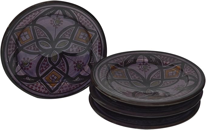 Moroccan Ceramic Plates Handmade Appetizer Tapas Serving Set Of Four Purple