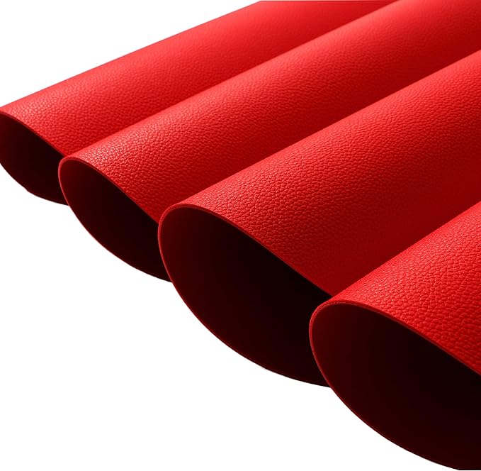 Wipeable Placemats and Coasters Leather Table Mats Waterproof Heat-Resistant Easy to Clean for Dining Table Set Kitchen Table Set of 4, Red