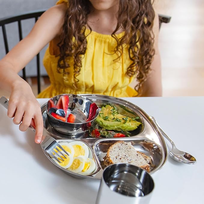 Ahimsa Kids Stainless Steel Utensils, 8 Piece Kid Forks and Spoons Set, Pediatrician Designed Kids Silverware, 100% BPA Free & Dishwasher Safe (Classic)