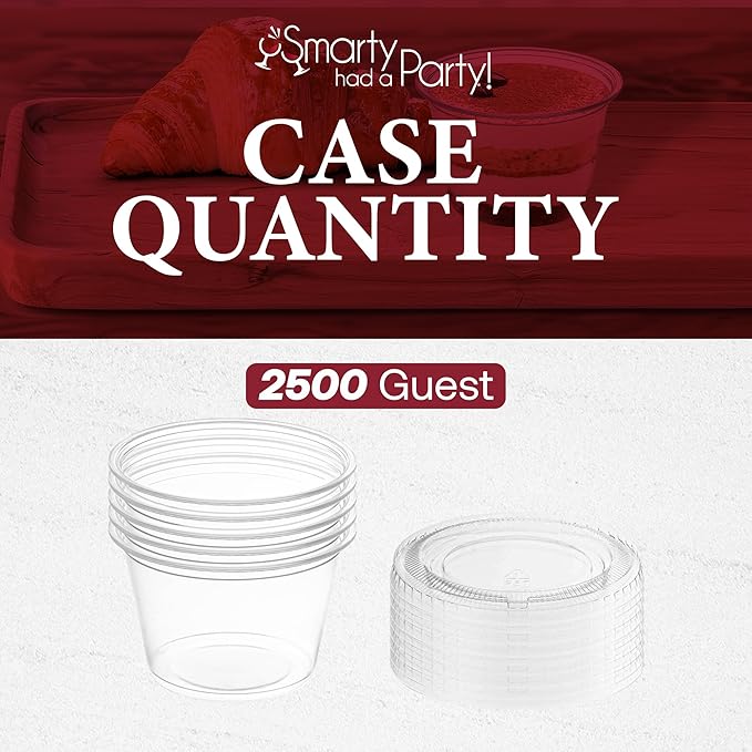 Smarty Had A Party 2500 Sets Clear Plastic Disposable Portion Souffle Cup with Lids 3.25 oz Small Plastic Cups with Lids for Desserts