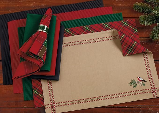 DII Basic Everyday Ribbed Tabletop 100% Cotton, Placemat Set, 13x19, Tango Red, 6 Piece