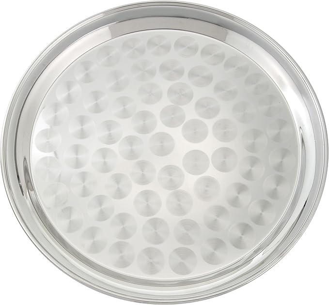 Winco 12" Service Tray, Round, S/S, Swirl Pattern