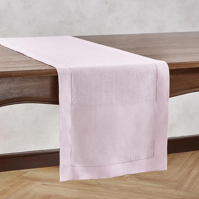 Home Ekaa Pink Table Runner 90 inches Long – 100% Pure Linen Hemstitch 14 x 90 Inch Table Runner for Fall, Wedding, Gifting & New Year– Elara