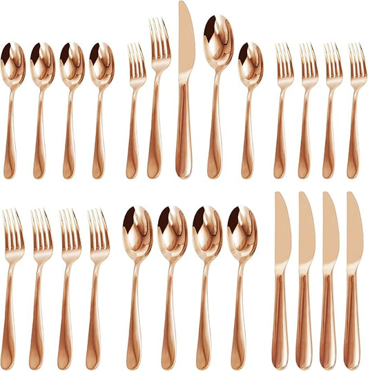 Premium 20-Piece Stainless Steel Flatware Set for 4 – Pink & Gold Silverware, Dishwasher Safe, Mirror-Polished, Elegant Tableware (Simple style, Pink-Gold)