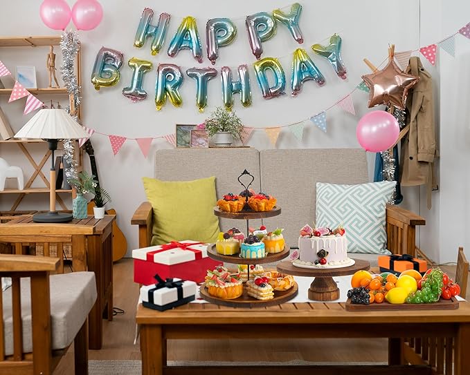7 Pcs Wood Dessert Table Display Set Wooden 3 Tie Cupcake Stands Rustic Round Cake Stand Wood Dessert Serving Trays for Christmas Party Baby Shower Wedding Birthday(Brown)