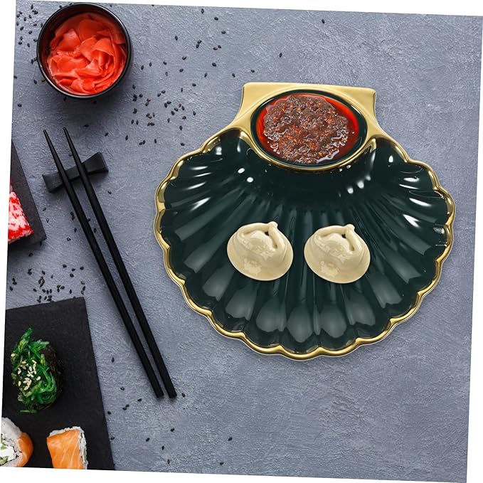 BESTOYARD 1pc Dumpling Plate Vinegar Dish Versatile Serving Platter for Appetizers Sushi French Fries More Stylish Shell-shaped Design for Homes and Restaurants