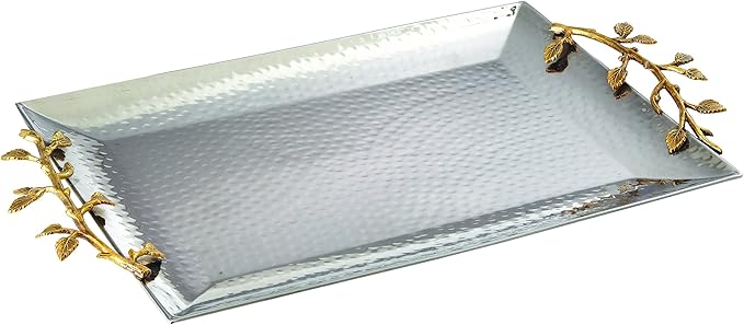 Golden Vine Gilt Leaf Rectangular Tray, Gold, Silver