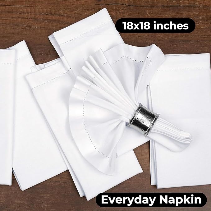 Homidate Cotton Cloth Dinner Napkins Set of 12 – 18x18 White with Hemstitched Mitered Corners – Machine Washable Fabric Napkins for Weddings, Dinner Parties & Table Decorations