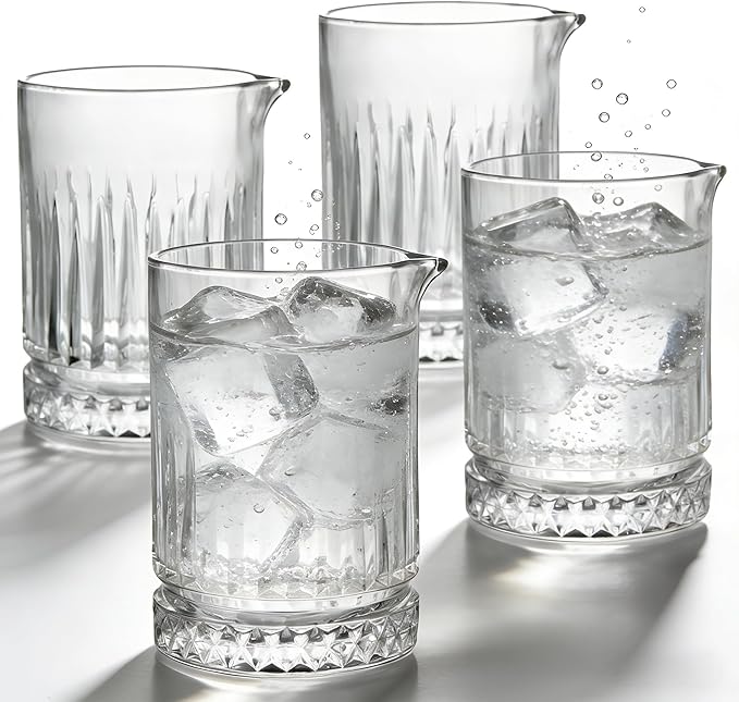 4-pack 21oz Cocktail Mixing Glass Pitcher Set Drinking Glasses Cups - Crystal Bar Bartender Kit for Martini, Manhattan, Water, Ice Coffee,Cold Beverage - Wedding Anniversary Birthday Gift for Home