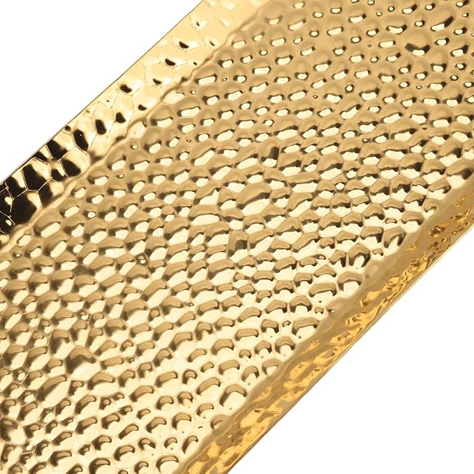 Metal Tray, 25x11cm Stainless Steel Tray Metal Trays Rectangle Serving Tray Stainless Steel Multipurpose Dessert Tray for Home Restaurant (Gold)
