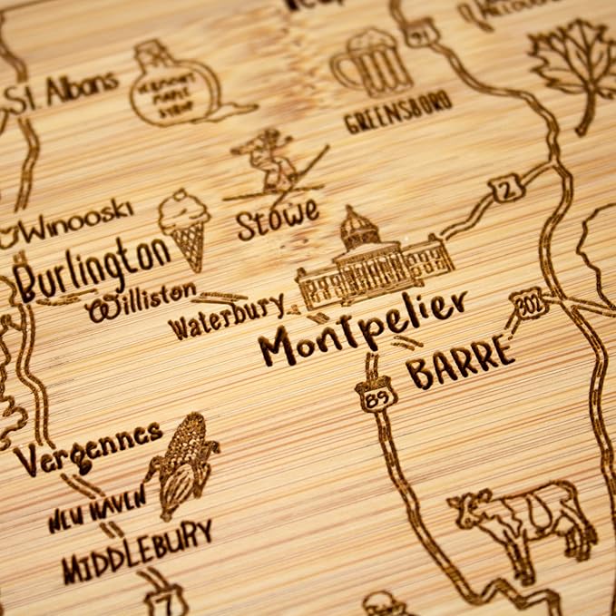 Totally Bamboo A Slice of Life Vermont State Serving and Cutting Board, 11" x 8.75"