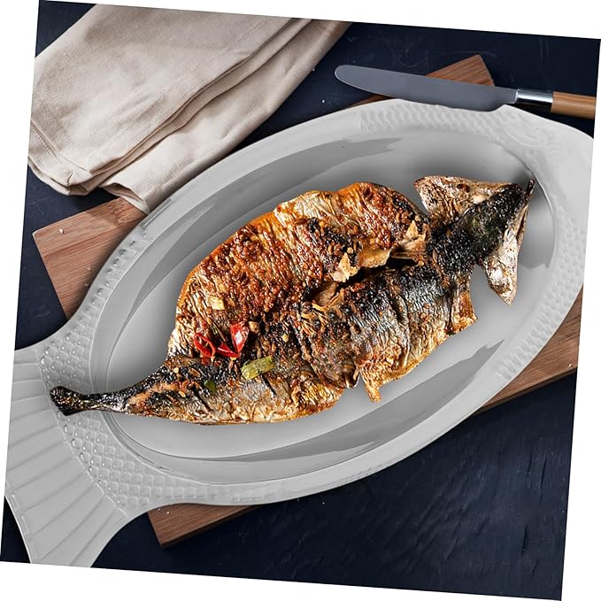 IMIKEYA 1Pc Fish Shaped Dish Stainless Steel Plate Food Tray for Steaming Serving Unique Concave Fishtail Design with Polishing for Kitchen Dining