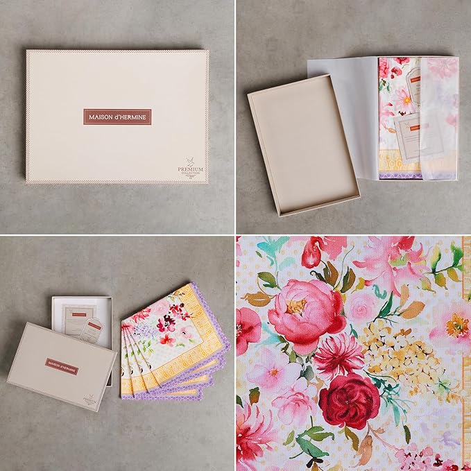 Maison d' Hermine Napkin 100% Combed Cotton Premium Cloth Napkin Decorative Washable Napkins Set of 4 for Home, Kitchen, Dining, Cocktail Parties & Camping - Summer Joy (20”X20”)