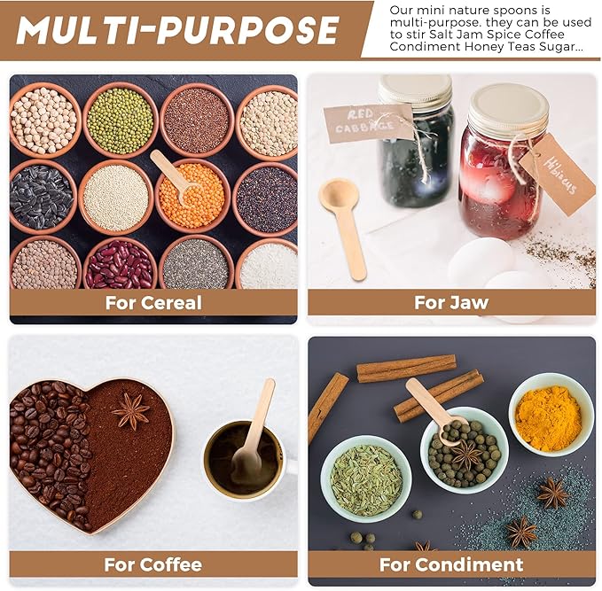 Patelai 30 Pieces Mini Wooden Spoons Bulk 3 Inch Small Condiments Tiny Jars Spoons for Coffee Condiment Honey Teas Sugar Kitchen Cooking Bath Salt (Cute Style)
