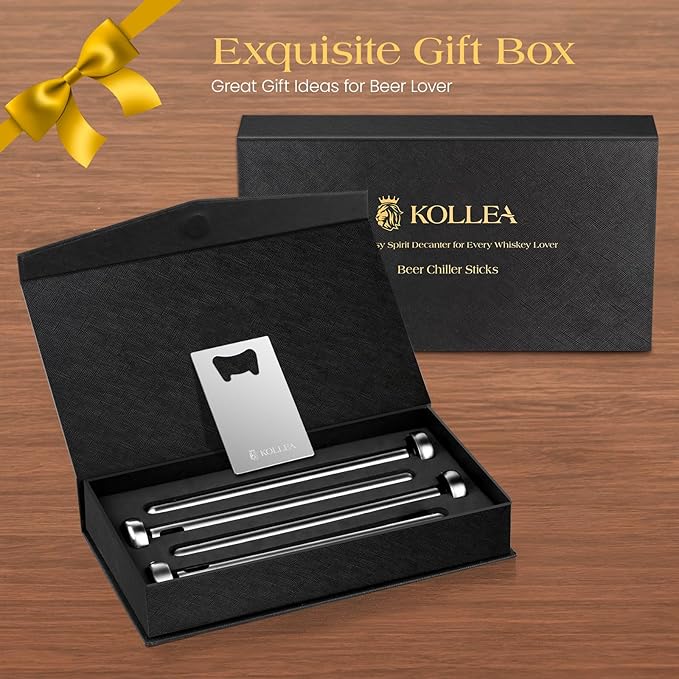 Kollea 4-Pack Beer Chiller Stick for Bottles, Wine Chiller, 3-in-1 Stainless Steel Wine Bottle Cooler Stick, Unique Father’s Day Beer Gifts for Men, Birthday, Melts Slowly to Retain Drinks Full Flavor