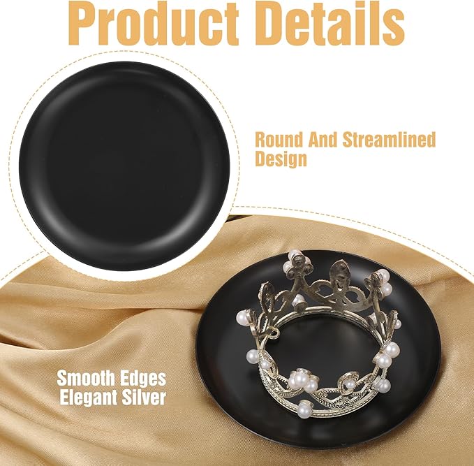 2 Pcs Round Decorative Tray, 4 Inch Black Perfume Tray Coffee Table Decor Small Stainless Steel Serving Trays Bathroom Accessories Candle Trays for Bathroom Countertop Table Centerpieces