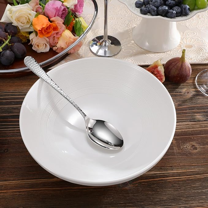 KEAWELL Premium Louise Hammered Serving Spoon Set, 18/10 Stainless Steel, 9" Fine Hostess Utensils with Round Edge, Dishwasher Safe (Set of 4)