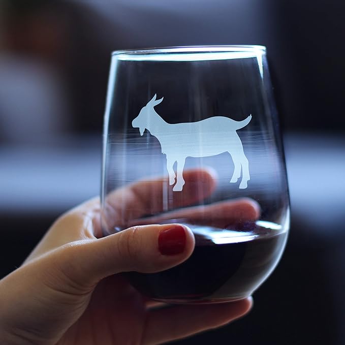 Bevvee Goat Stemless Wine Glass - Farm Animal Themed Decor and Gifts for Goat Lovers - Large 17 Oz