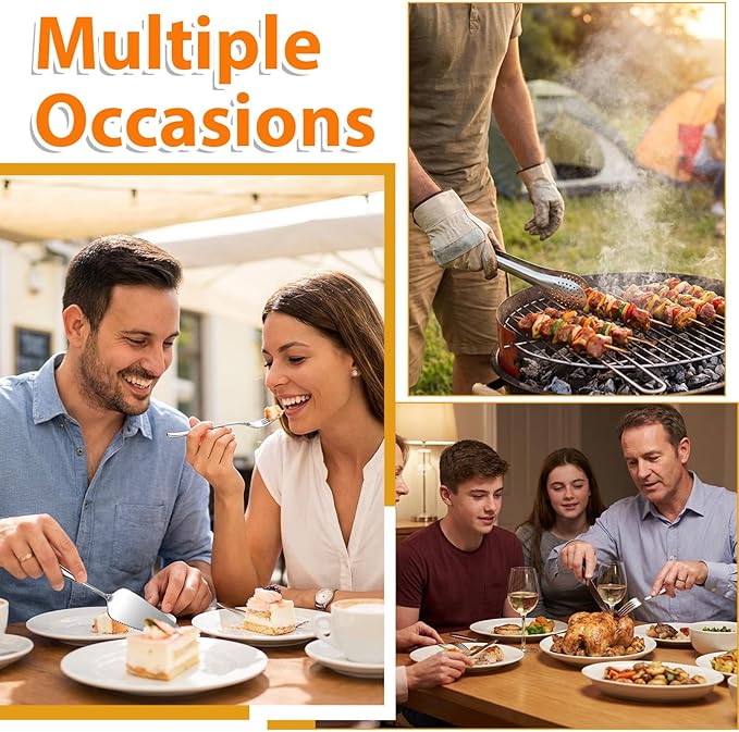 12 PCS Serving Utensils Set for Party Premium Stainless Steel Serving Utensils Large Servings Spoons, Forks, Tongs, Pie Server, for Buffet, Catering, Entertaining, Silver