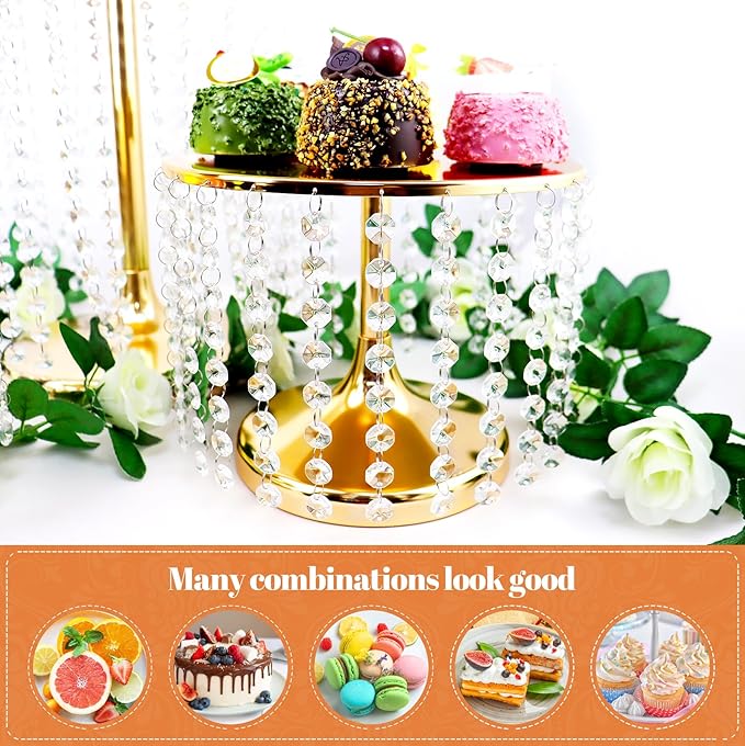 6 Pcs Crystal Gold Cake Stand for Party, Gold and Crystal Dessert Table Display Set, Vintage Metal Cupcake Stand Includes Protective Film