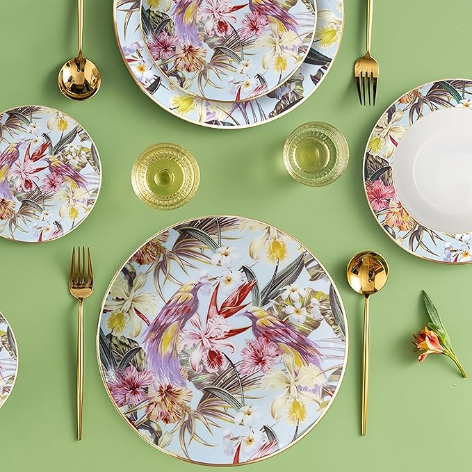 Porcelain Dinnerware Sets for 4 Bone Ceramic Dinner Plates Set 16 Piece Home Kitchen Dish Set Tableware for Celebration Wedding Family Gathering Christmas, Red/White, chun55