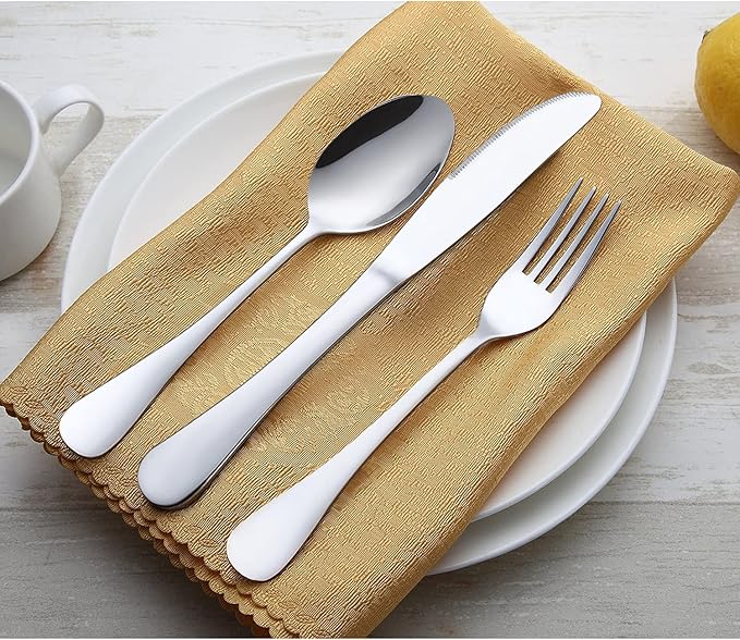HaWare 68 Pieces Silverware Set with Serving Set, Stainless Steel Modern Flatware Eating Utensils Set, Includes Forks/Spoons/Dinner Knives, Service for 12, Mirror Polished, Dishwasher Safe