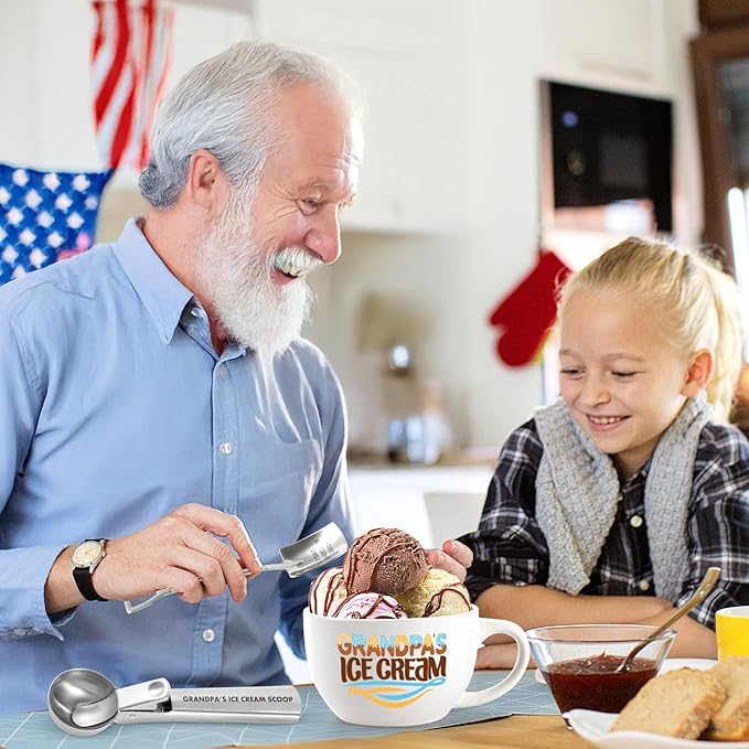 Gifts for Grandpa – Ice Cream Bowl & Scoop Set for Father's Day & Christmas, Xmas Present from Granddaughter & Grandson