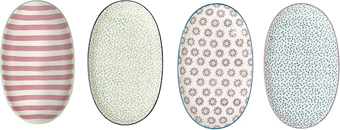 Bloomingville Patrizia Serving Plate, Pink, Green, Purple, Blue, Ceramic, Set of 4, 21.5 cm