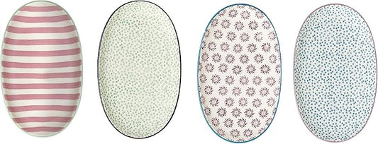 Bloomingville Patrizia Serving Plate, Pink, Green, Purple, Blue, Ceramic, Set of 4, 21.5 cm