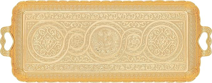 Alisveristime Turkish Ottoman Coffee Tea Beverage Serving Rectangle Tray (Small Tray) (13 INC*5.5 INC) (Gold)