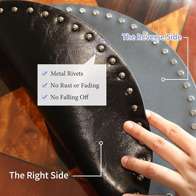 FAVE Black Faux Leather Placemats 13.78Inches Round Placemat Set of 2 Heat Resistant Place Mats for Kitchen Table Wipeable Fall Placemats Table Mats with Rivets High Texture Placemat (Black)
