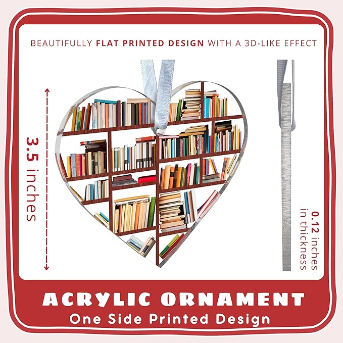 Book Ornaments for Christmas Tree - Book Lovers Gifts for Women - Gifts for Books Lover, Bookworm, Women, Librarian, Nerd - Acrylic Books Christmas Ornament