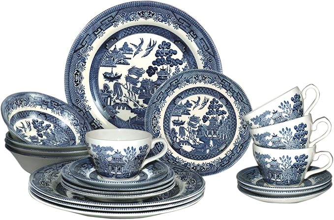 Churchill Blue Willow Plates Bowls Cups 20 Piece Dinnerware Set, Made In England