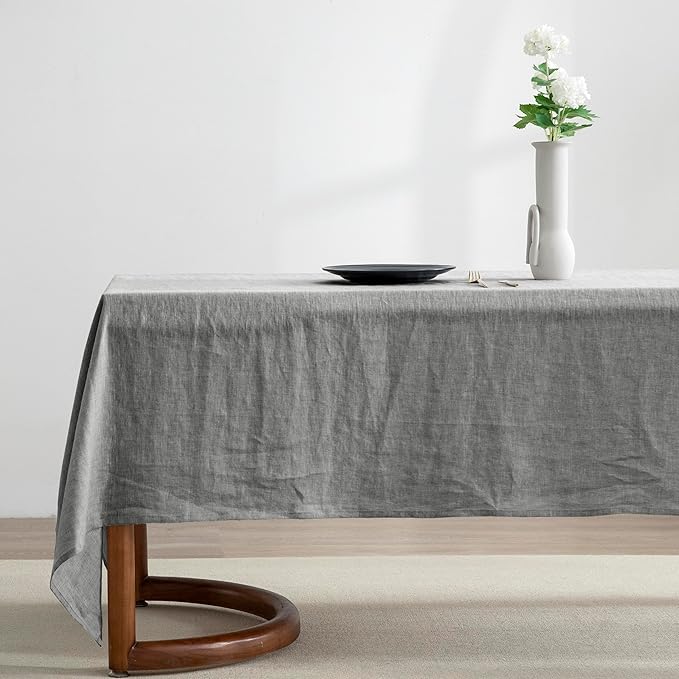 EVERLY 100% Pure Linen Rectangle Tablecloths 60x120Inches for Dining,Buffet Parties,Picnic,Events,Weddings and Restaurants,Decorative Halloween,Thanksgiving Machine Washable Tablecloths-Light Grey
