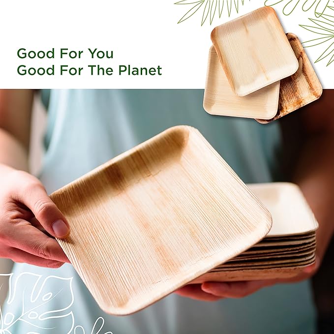 6 Inch 40 Square Palm Leaf Plates – Compostable, Biodegradable, Eco-Friendly – Like Bamboo Disposable Plates for Party, Wedding, Picnic – Sturdy, Heat Proof & Leak Proof