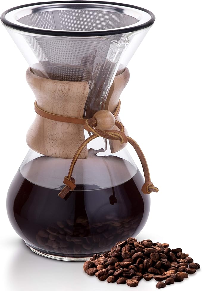 Compatible with Hario V60, Chemex Pour Over Coffee Filter - Wide Metal Base Reusable Stainless Steel Coffee Dripper - Paperless Coffee Filter for Sustainable Brewing