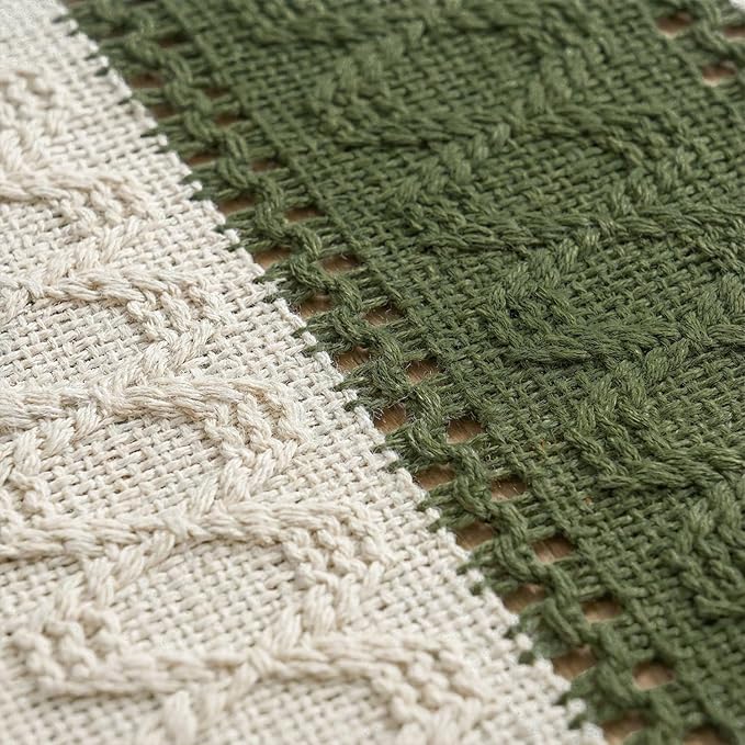 Artoid Mode Army Green Farmhouse Rustic Table Runner, Seasonal Holiday Hollow Kitchen Dining Table Decoration for Home Party Decor 12x108 Inch