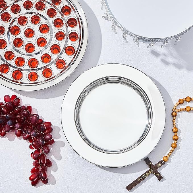 Zhehao 1 Pcs Communion Plates for Church Communion Bread Tray Plate Church Supplies Set Polished Stainless Steel Tray (Silver)