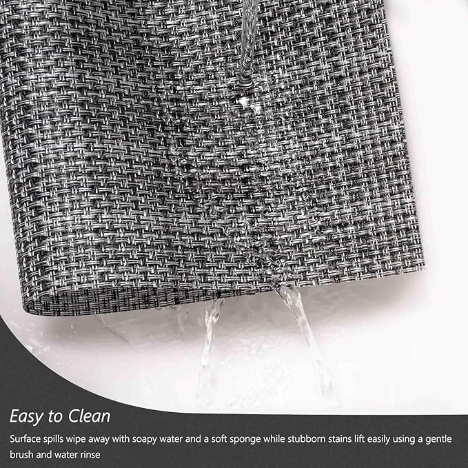 AHHFSMEI Placemats for Dining Table Set of 6 Woven Vinyl Plastic Place Mats Non-Slip Heat Insulation Stain Resistant Table Mats Washable Easy Clean Placemats (Linen Black)