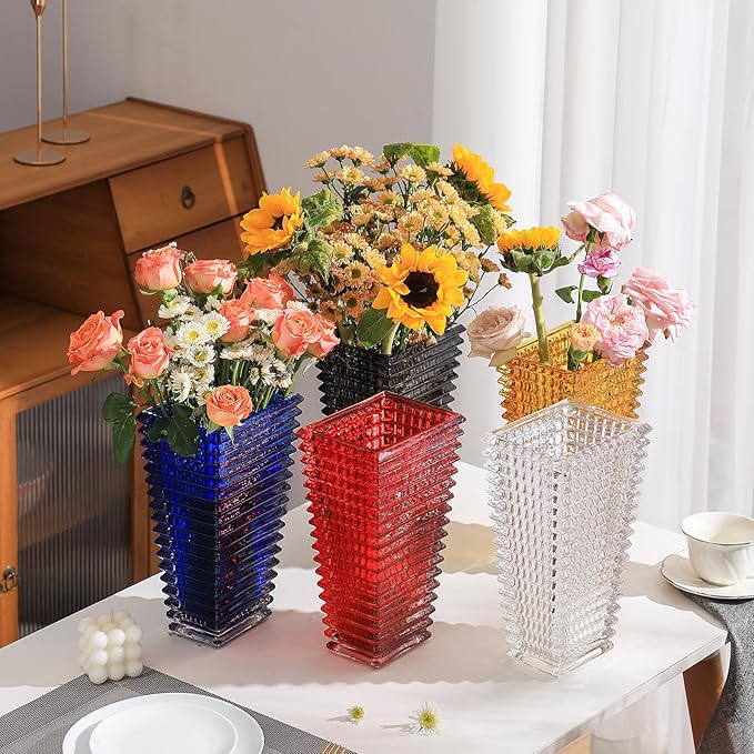 MCMCNCUIU Crystal Glass Vase, Large Crystal Vases for Flowers, Large Flower Vase, Red Modern Vases for Living Room, Bedroom, Kitchen, Dining Table, Mantle, Wedding, 11 Inches