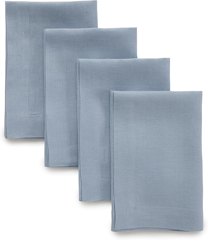 Solino Home Dusty Blue Linen Napkins Set of 4-100% Pure Linen Cloth Washable Dinner Napkins 20 x 20 Inch - Sonoma