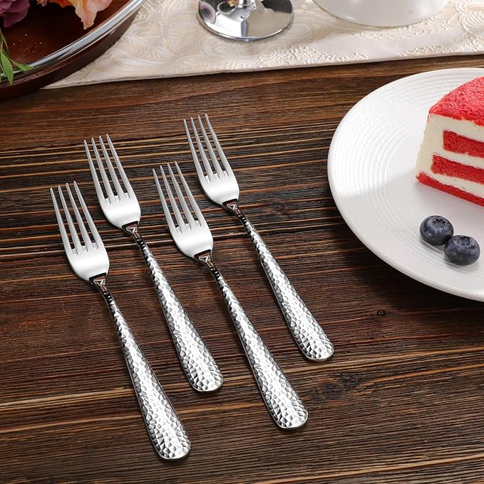 KEAWELL Premium 8-Piece Louise Hammered Fork Set, 18/10 Stainless Steel, Fine Fork Set with Round Edge, Brightly-Mirror polished, Dishwasher Safe. (8, 7.28" Salad Forks)