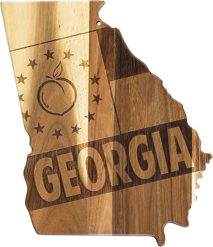 Totally Bamboo Rock & Branch Origins Series Georgia State Shaped Cutting Board and Charcuterie Serving Tray, Includes Hang Tie for Wall Display Natural Wood