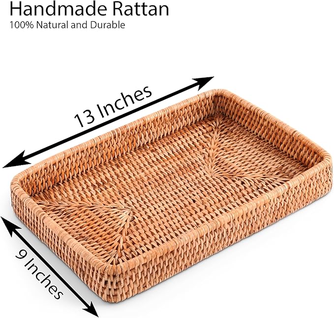 Vagabond House Small Wicker Tray - Eco-Friendly Durable Designer Rattan Tray - Premium Wicker Tray for Stylish Home Decor 12 X 9 Inches Hand Woven Quality Material